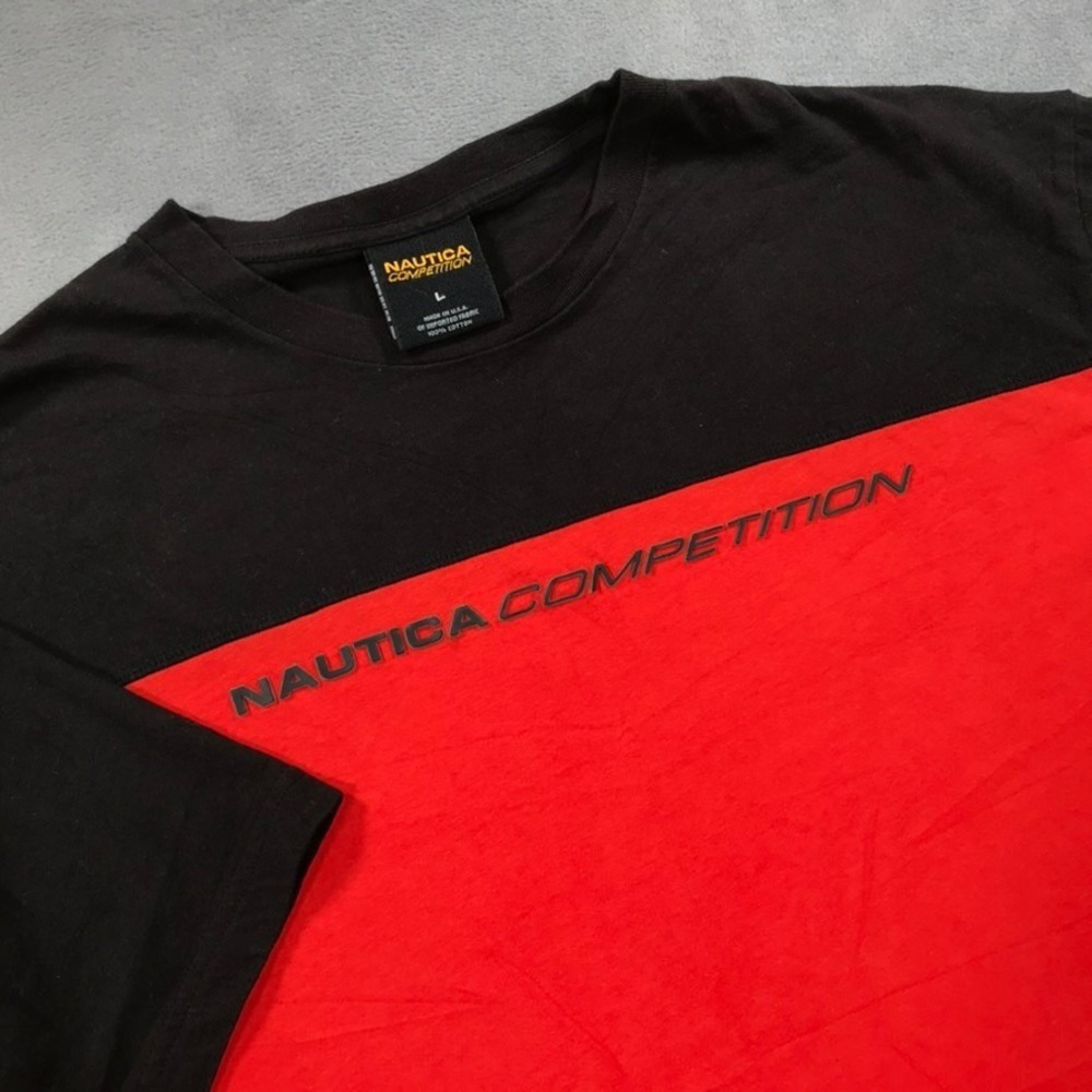 Vintage Nautica Competition T Shirt Men's Large Orange Colorblock USA 90s Y2K